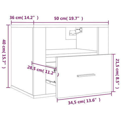 vidaXL Wand-Nachttisch Schwarz 50x36x40 cm