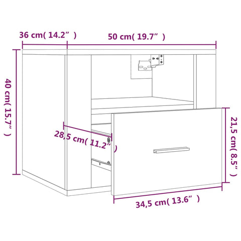 vidaXL Wand-Nachttisch Betongrau 50x36x40 cm