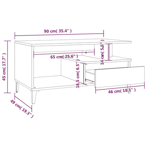 vidaXL Couchtisch Hochglanz-Weiß 90x49x45 cm Holzwerkstoff