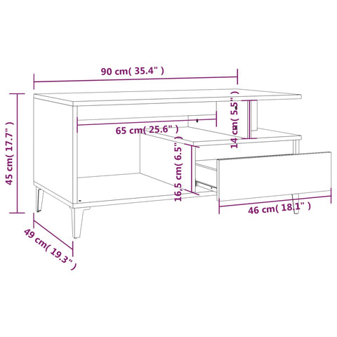 vidaXL Couchtisch Räuchereiche 90x49x45 cm Holzwerkstoff