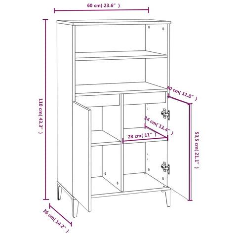 vidaXL Highboard Schwarz 60x36x110 cm Holzwerkstoff