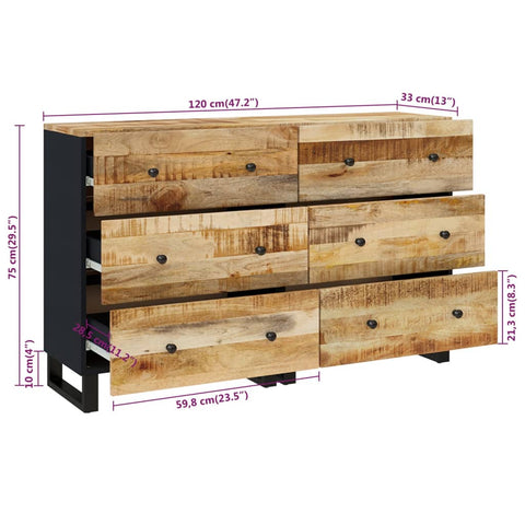 vidaXL Sideboards 2 Stk. 60x33x75 cm Raues Mangoholz