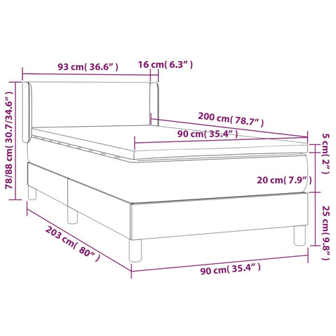 vidaXL Boxspringbett mit Matratze Dunkelgrau 90x200 cm Stoff