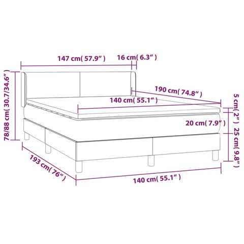 vidaXL Boxspringbett mit Matratze Taupe 140x190 cm Stoff