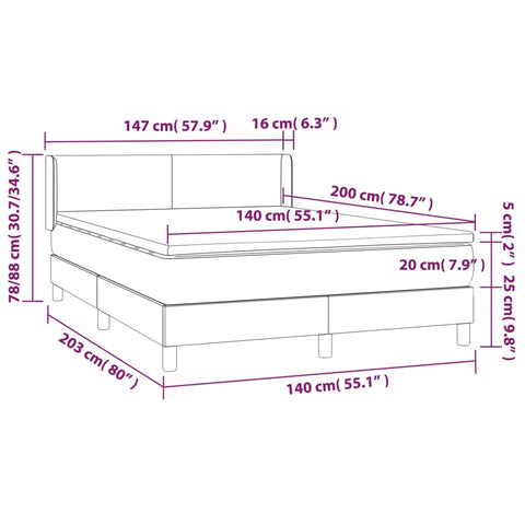 vidaXL Boxspringbett mit Matratze Dunkelbraun 140x200 cm Stoff