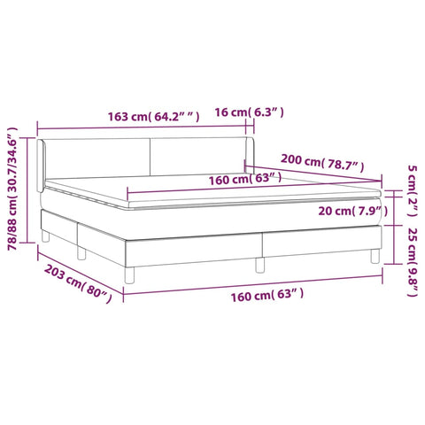 vidaXL Boxspringbett mit Matratze Hellgrau 160x200 cm Stoff