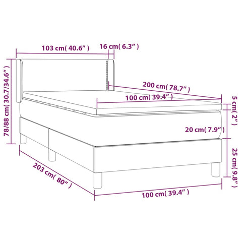 vidaXL Boxspringbett mit Matratze Hellgrau 100x200 cm Stoff