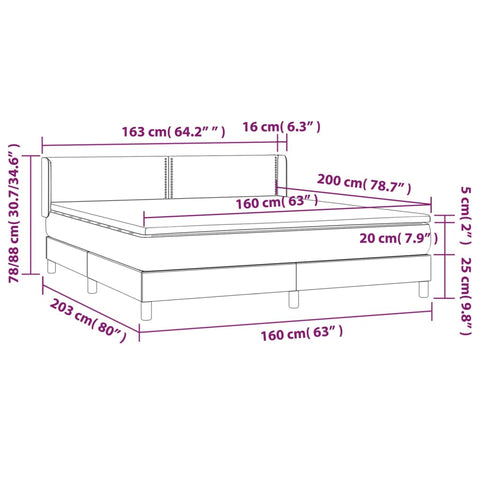 vidaXL Boxspringbett mit Matratze Hellgrau 160x200 cm Stoff