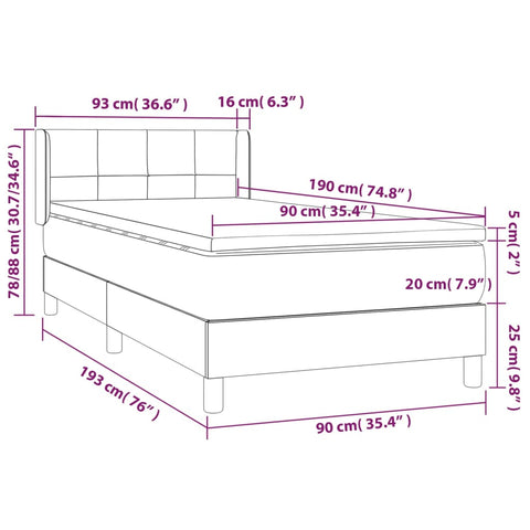 vidaXL Boxspringbett mit Matratze Dunkelbraun 90x190 cm Stoff