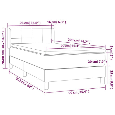 vidaXL Boxspringbett mit Matratze Dunkelgrau 90x200 cm Stoff