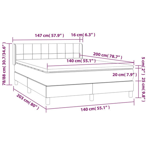 vidaXL Boxspringbett mit Matratze Dunkelbraun 140x200 cm Stoff