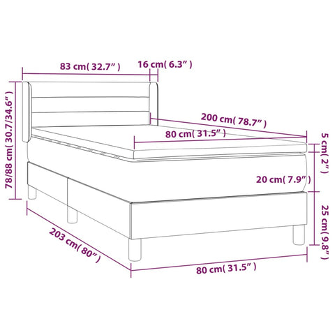 vidaXL Boxspringbett mit Matratze Dunkelbraun 80x200 cm Stoff