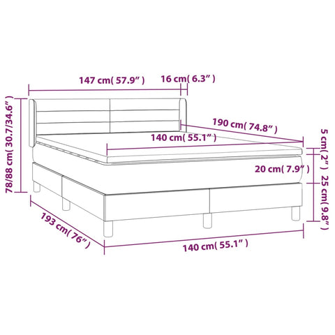 vidaXL Boxspringbett mit Matratze Dunkelgrau 140x190 cm Stoff