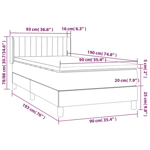 vidaXL Boxspringbett mit Matratze Dunkelbraun 90x190 cm Stoff