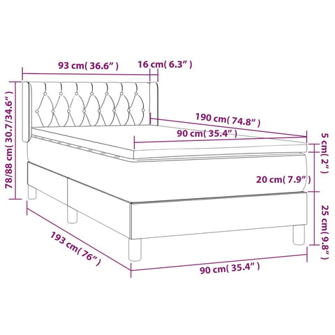 vidaXL Boxspringbett mit Matratze Hellgrau 90x190 cm Stoff