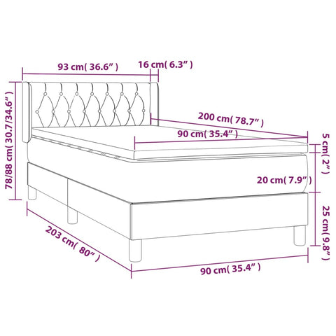 vidaXL Boxspringbett mit Matratze Dunkelbraun 90x200 cm Stoff