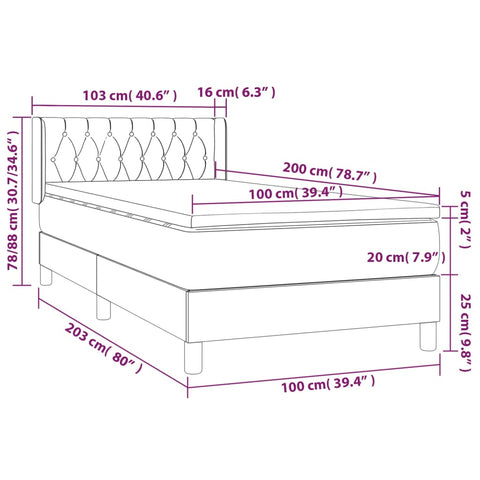 vidaXL Boxspringbett mit Matratze Dunkelgrau 100x200 cm Stoff