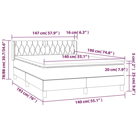 vidaXL Boxspringbett mit Matratze Hellgrau 140x190 cm Stoff