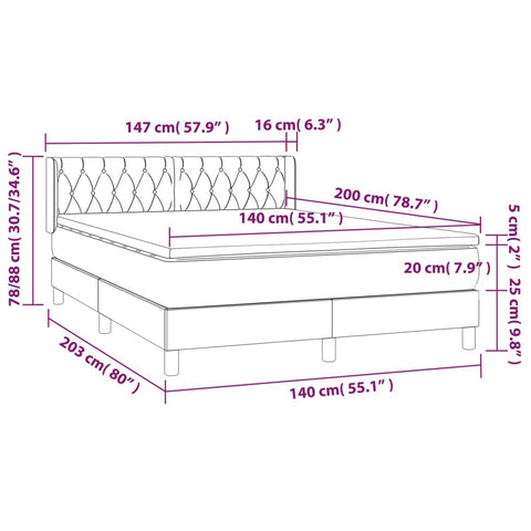 vidaXL Boxspringbett mit Matratze Dunkelgrau 140x200 cm Stoff