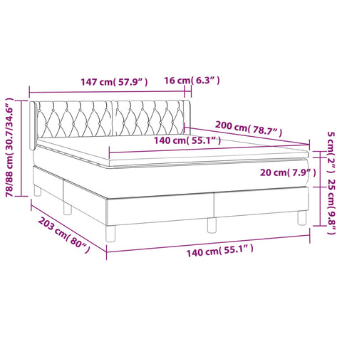 vidaXL Boxspringbett mit Matratze Dunkelbraun 140x200 cm Stoff