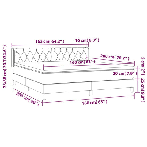 vidaXL Boxspringbett mit Matratze Hellgrau 160x200 cm Stoff