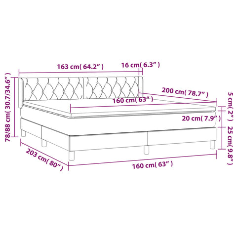 vidaXL Boxspringbett mit Matratze Dunkelbraun 160x200 cm Stoff