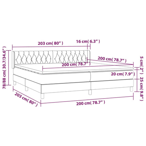 vidaXL Boxspringbett mit Matratze Hellgrau 200x200 cm Stoff