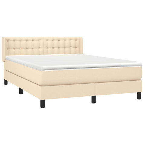 vidaXL Boxspringbett mit Matratze Creme 140x190 cm Stoff