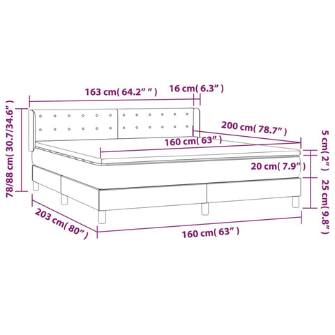 vidaXL Boxspringbett mit Matratze Hellgrau 160x200 cm Stoff