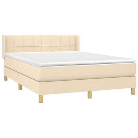 vidaXL Boxspringbett mit Matratze Creme 140x190 cm Stoff