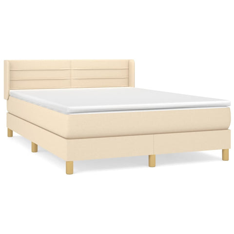 vidaXL Boxspringbett mit Matratze Creme 140x190 cm Stoff