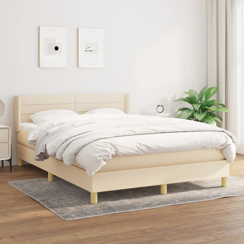 vidaXL Boxspringbett mit Matratze Creme 140x190 cm Stoff