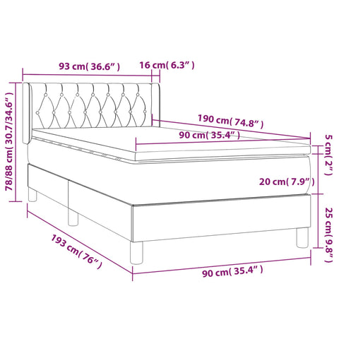 vidaXL Boxspringbett mit Matratze Creme 90x190 cm Stoff