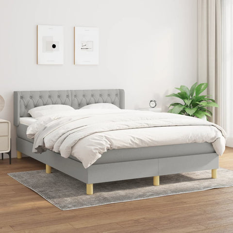 vidaXL Boxspringbett mit Matratze Hellgrau 140x190 cm Stoff