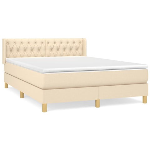 vidaXL Boxspringbett mit Matratze Creme 140x190 cm Stoff