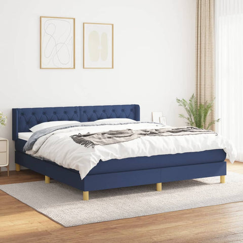 vidaXL Boxspringbett mit Matratze Blau 160x200 cm Stoff