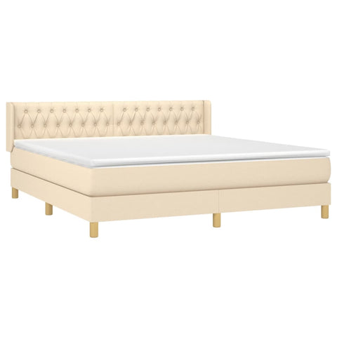 vidaXL Boxspringbett mit Matratze Creme 180x200 cm Stoff