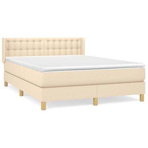 vidaXL Boxspringbett mit Matratze Creme 140x190 cm Stoff