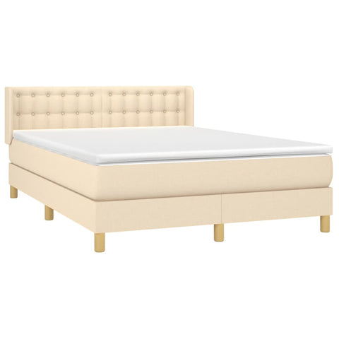 vidaXL Boxspringbett mit Matratze Creme 140x190 cm Stoff