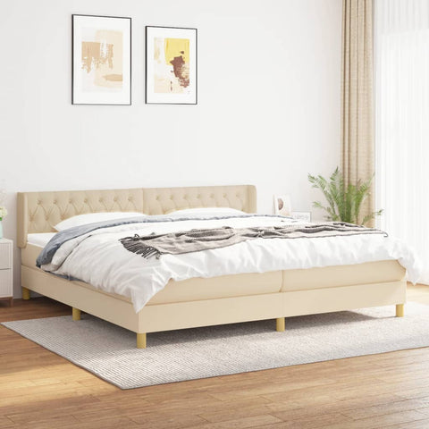 vidaXL Boxspringbett mit Matratze Creme 200x200 cm Stoff