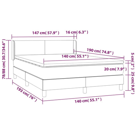 vidaXL Boxspringbett Matratze Cappuccino-Braun 140x190cm Kunstleder