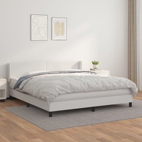 vidaXL Boxspringbett mit Matratze Weiß 160x200 cm Kunstleder