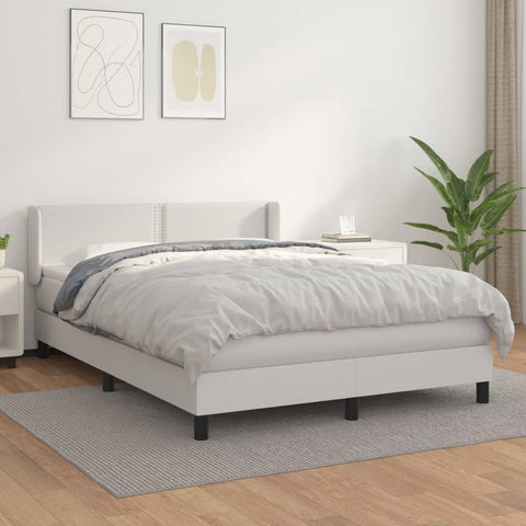 vidaXL Boxspringbett mit Matratze Weiß 140x190 cm Kunstleder