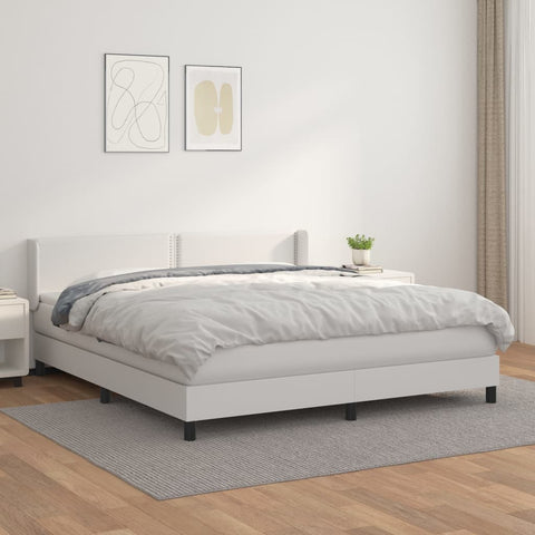 vidaXL Boxspringbett mit Matratze Weiß 160x200 cm Kunstleder