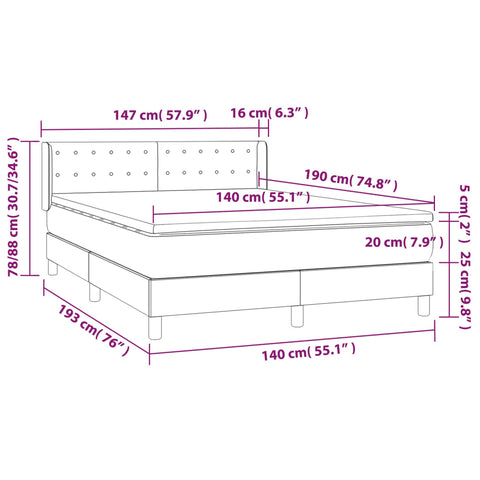 vidaXL Boxspringbett mit Matratze Grau 140x190 cm Kunstleder