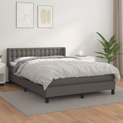 vidaXL Boxspringbett mit Matratze Grau 140x190 cm Kunstleder