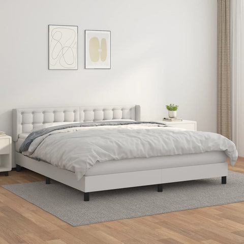 vidaXL Boxspringbett mit Matratze Weiß 180x200 cm Kunstleder