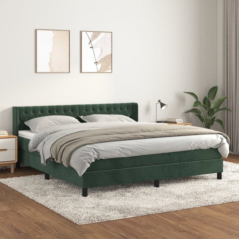 vidaXL Boxspringbett mit Matratze Dunkelgrün 180x200 cm Samt