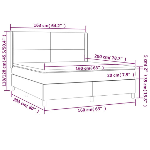 vidaXL Boxspringbett mit Matratze Creme 160x200 cm Stoff