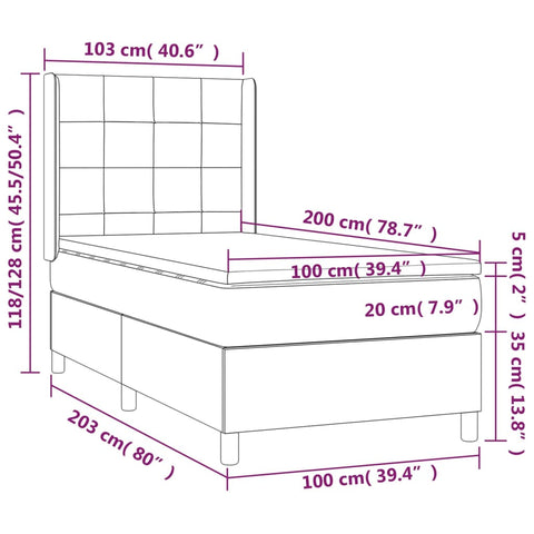 vidaXL Boxspringbett mit Matratze Dunkelbraun 100x200 cm Stoff